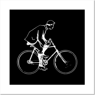 White Vintage Bicycle Cyclists Posters and Art